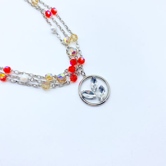 Collana girocollo palladio con perline in cristallo “Foglia Trilogy”