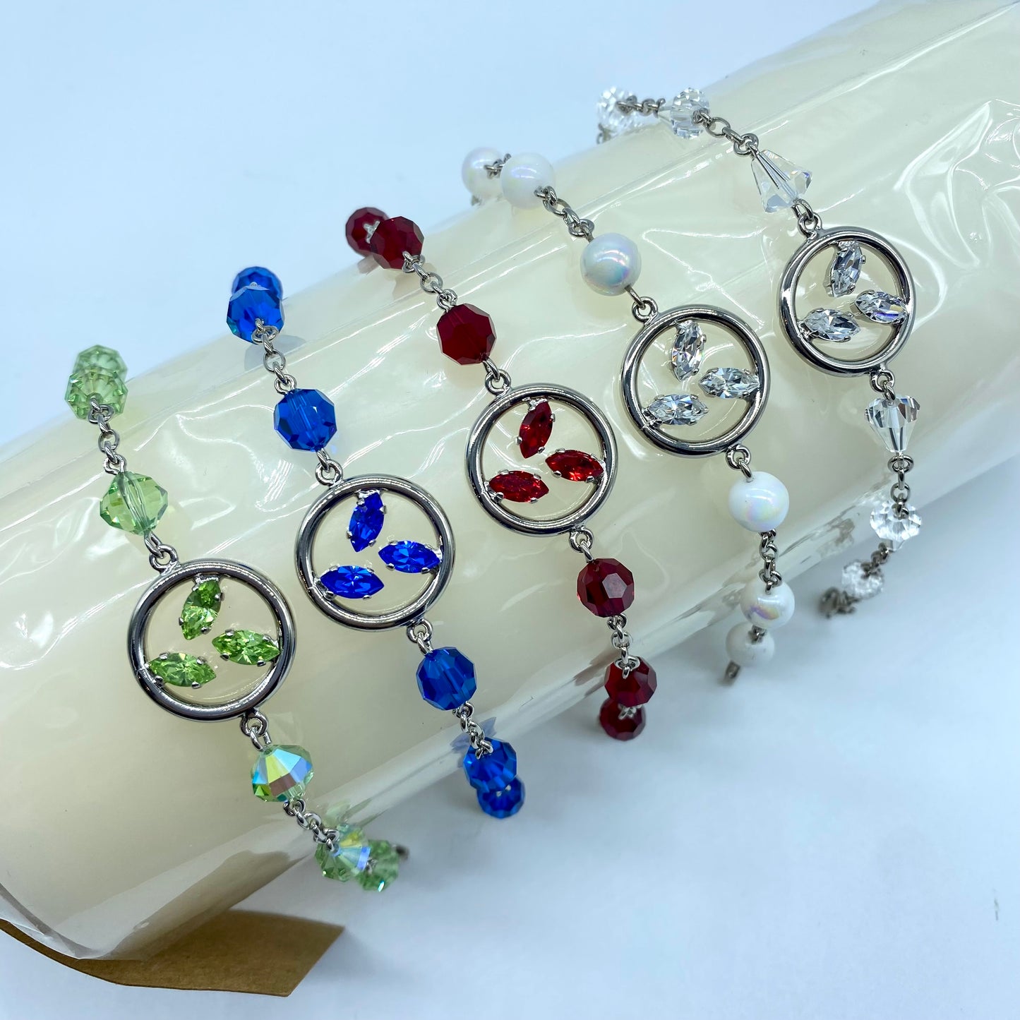 Bracciale palladio con perline in cristallo “Foglia Trilogy”