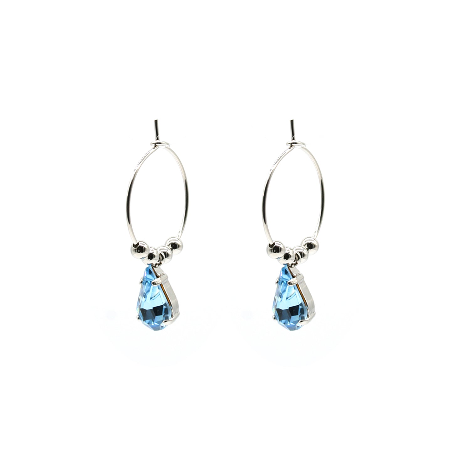Orecchini a cerchio con goccia Swarovski acquamarina