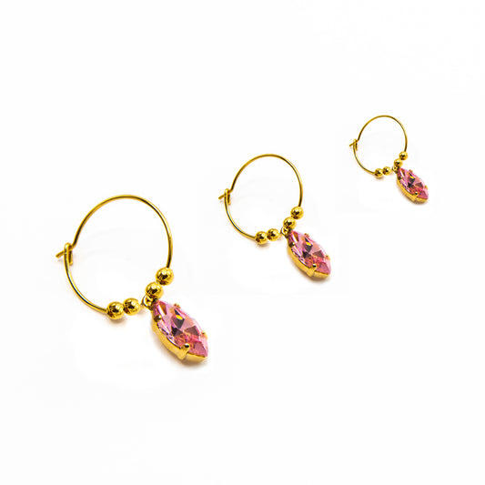 Orecchini a cerchio con navetta Swarovski rosa