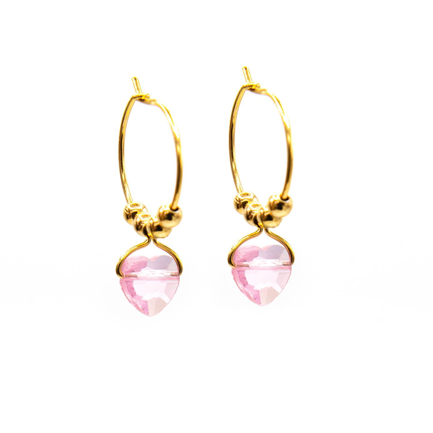 Orecchini a cerchio con cuore Swarovski rosa