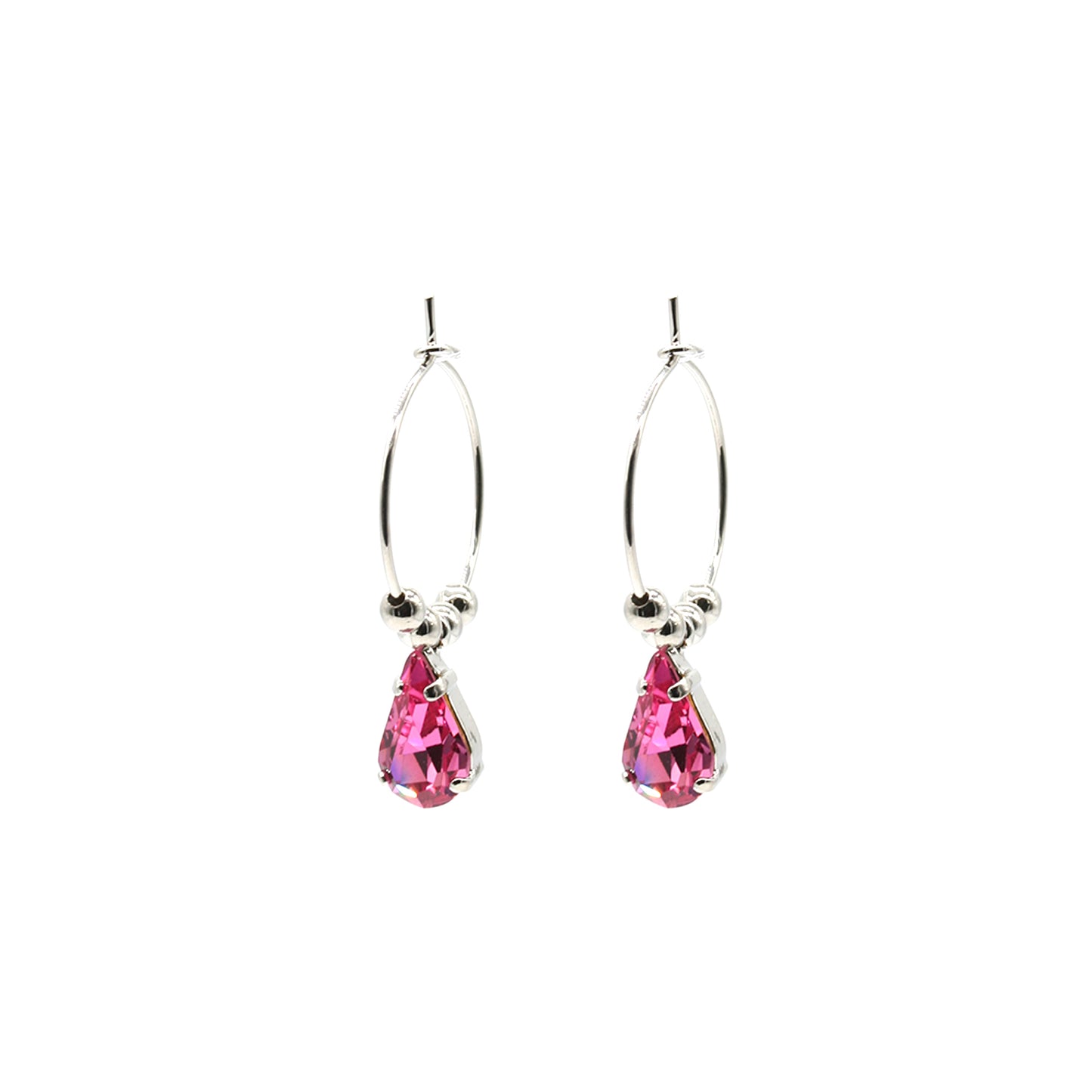 Orecchini a cerchio con goccia Swarovski rosa