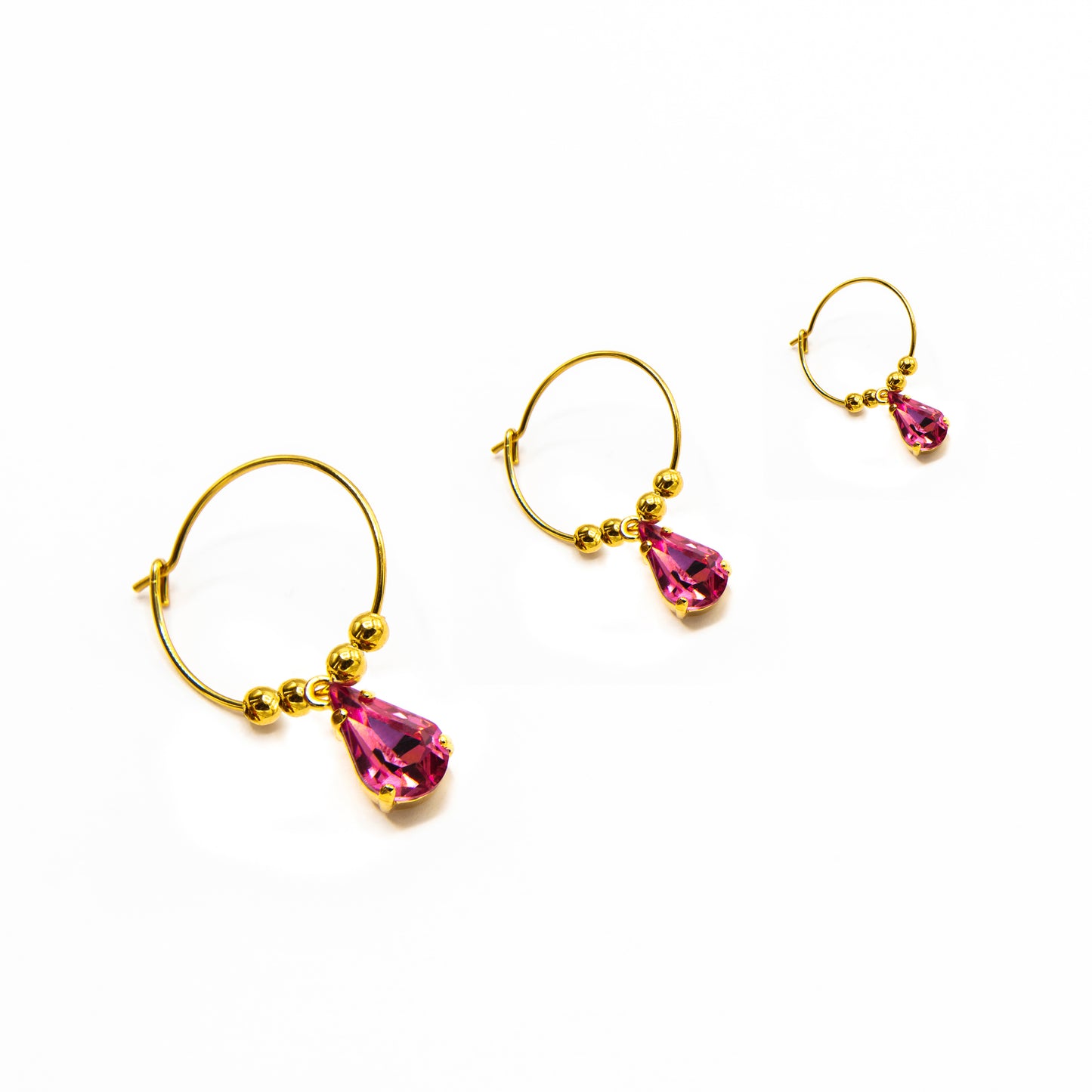 Orecchini a cerchio con goccia Swarovski rosa
