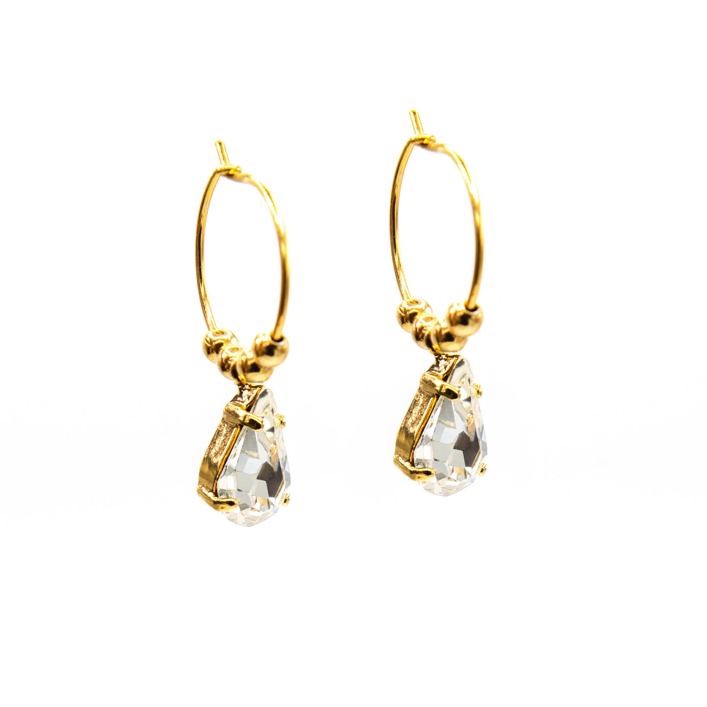 Orecchini a cerchio con goccia Swarovski bianca