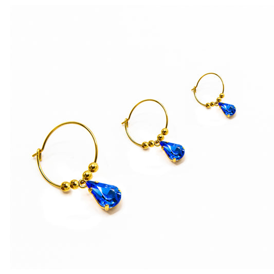 Orecchini a cerchio con goccia Swarovski zaffiro blu