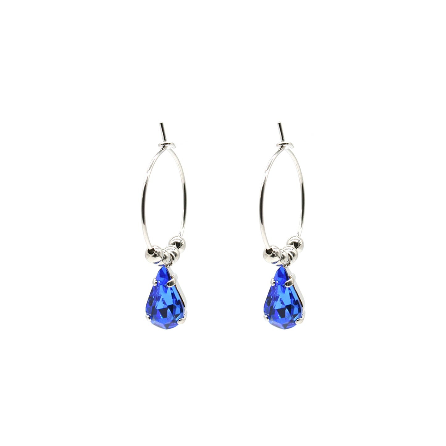 Orecchini a cerchio con goccia Swarovski zaffiro blu