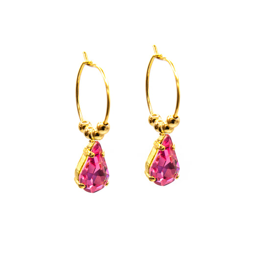 Orecchini a cerchio con goccia Swarovski rosa