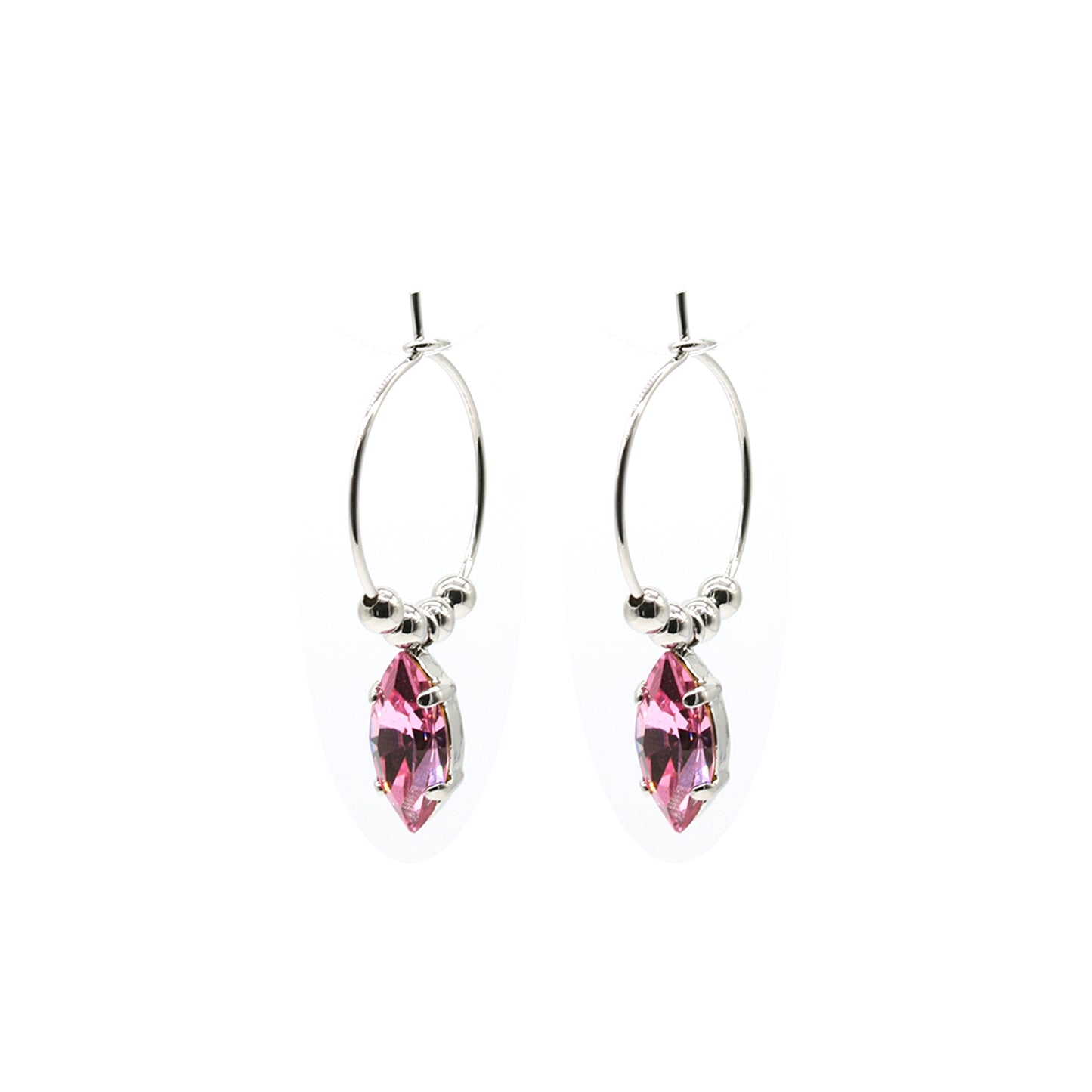 Orecchini a cerchio con navetta Swarovski rosa