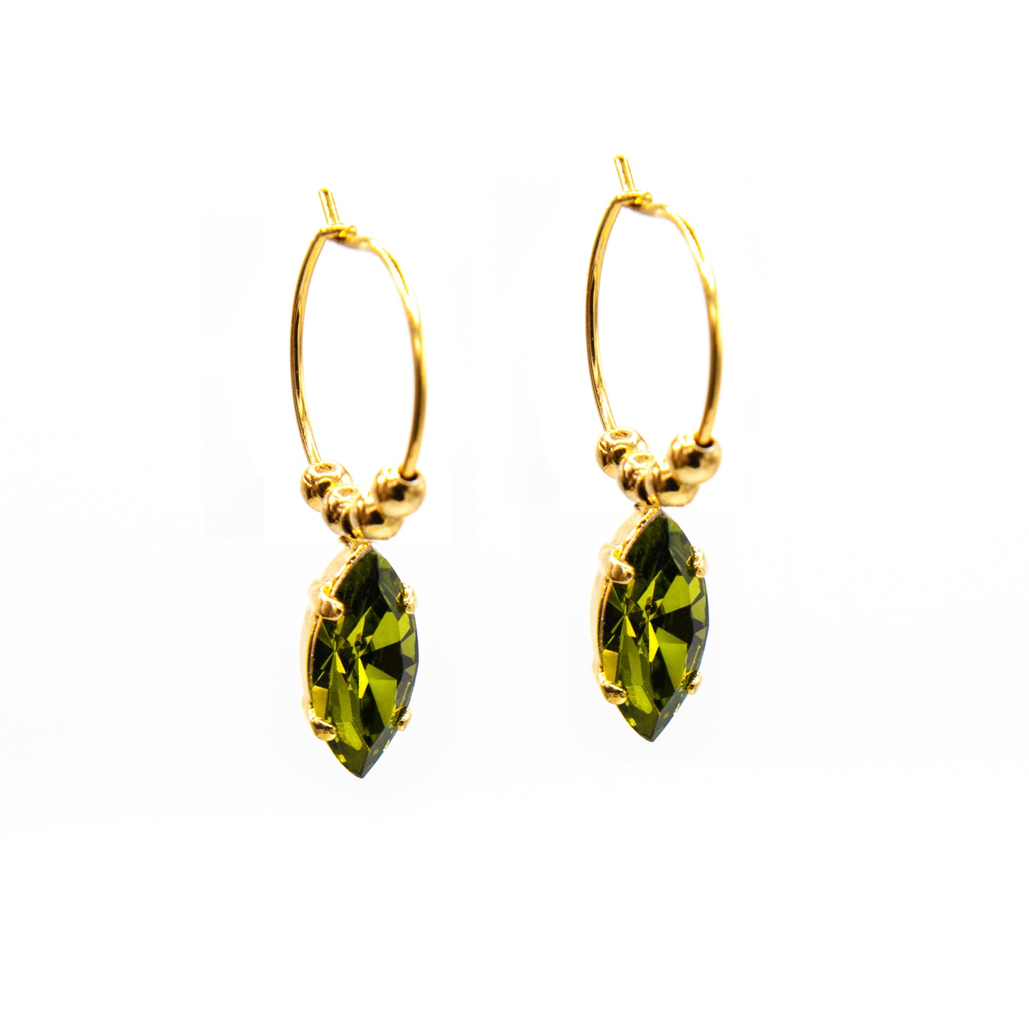Orecchini a cerchio con navetta Swarovski verde oliva
