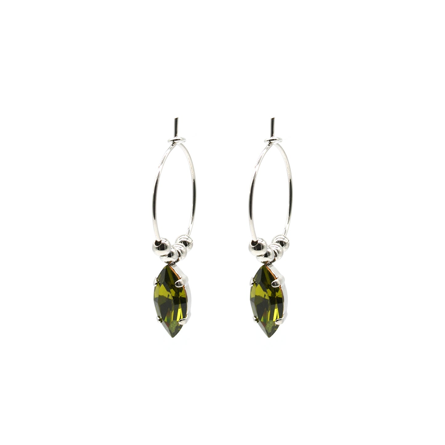 Orecchini a cerchio con navetta Swarovski verde oliva