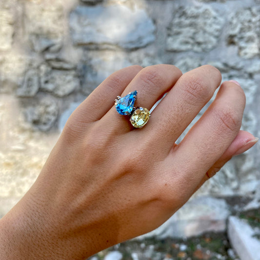 Anello regolabile torchon con castone ovale