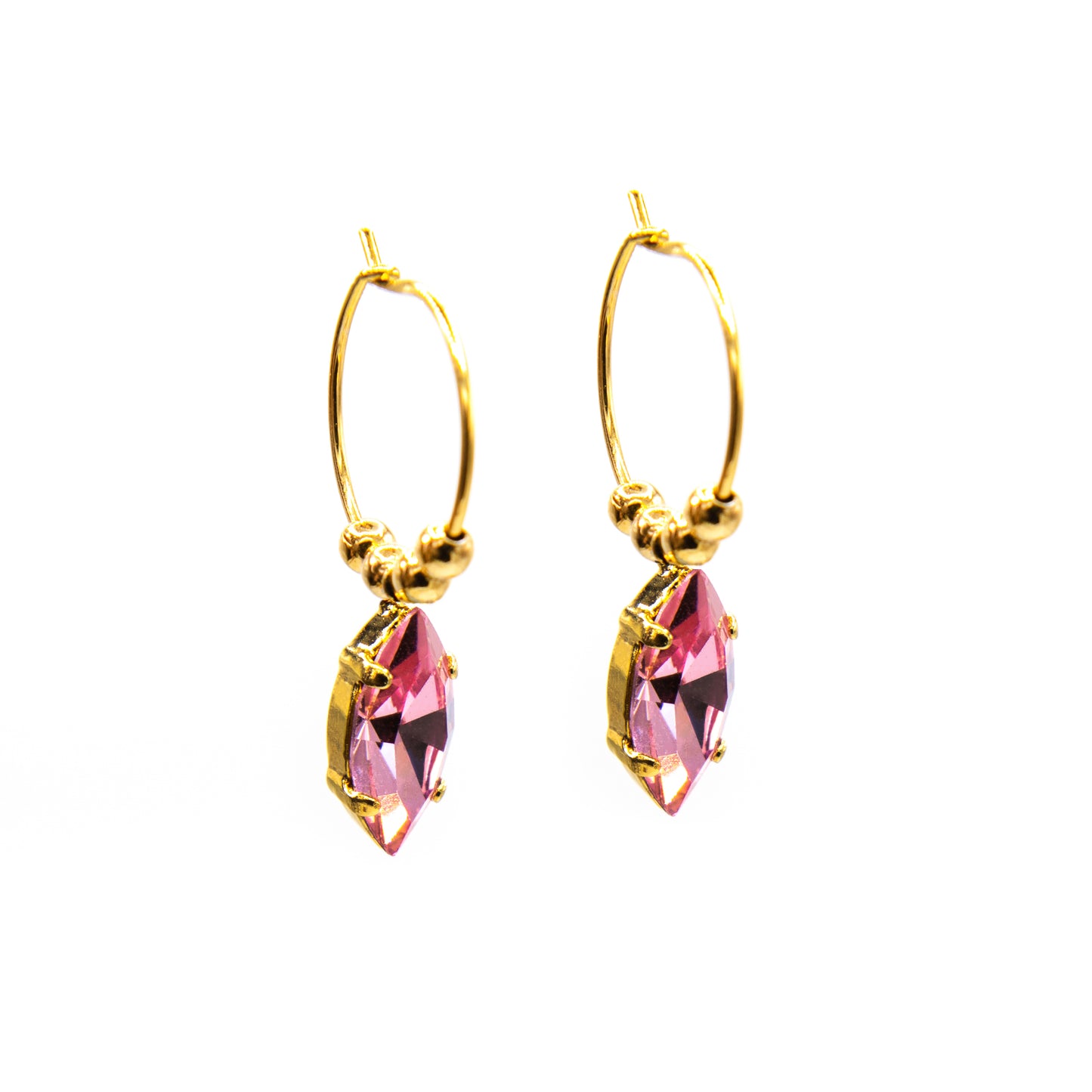 Orecchini a cerchio con navetta Swarovski rosa