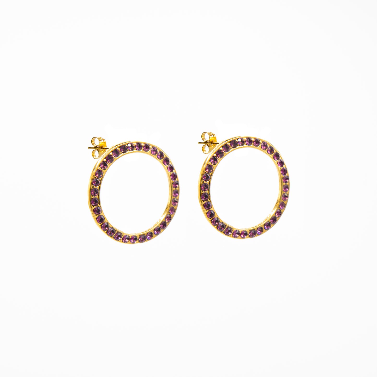 Orecchini rotondi placcati oro e cristalli Swarovski