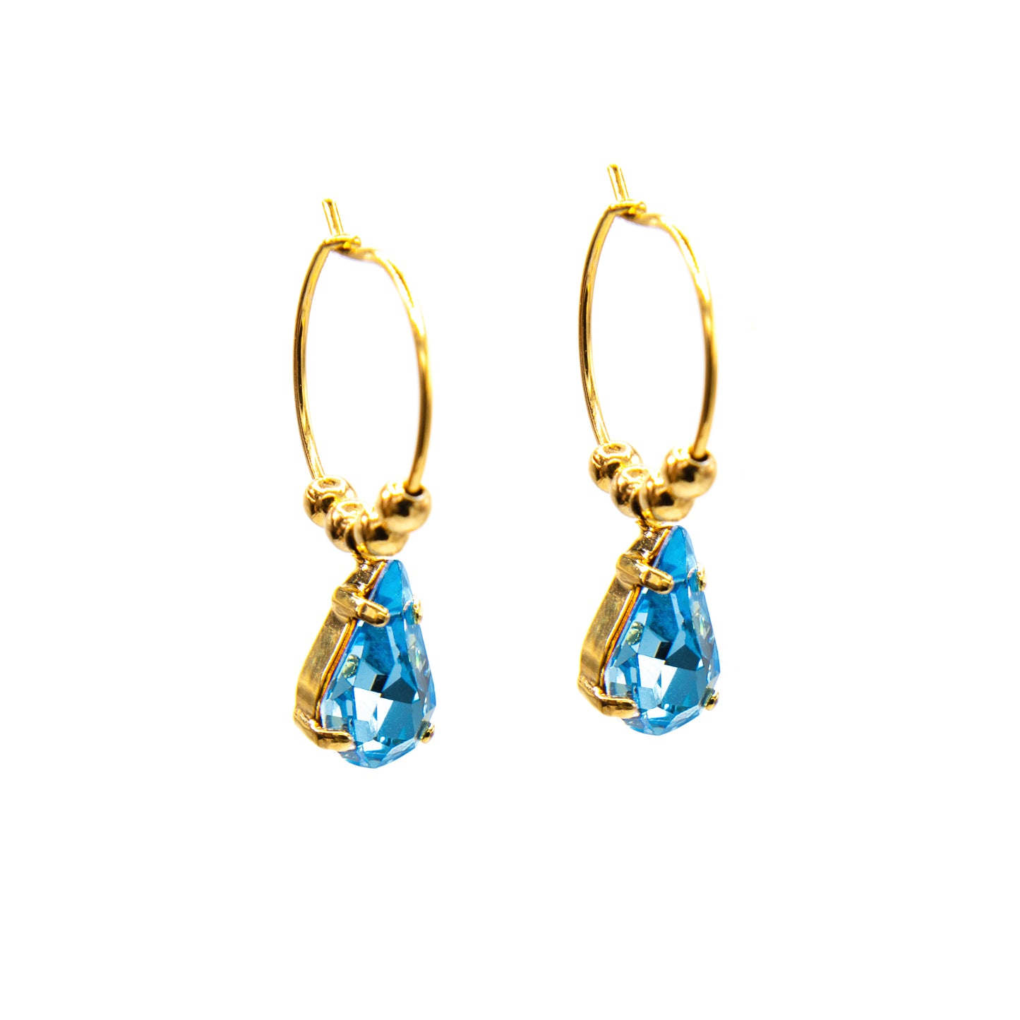 Orecchini a cerchio con goccia Swarovski acquamarina