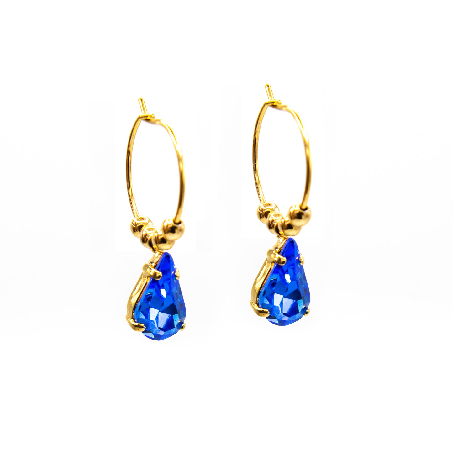 Orecchini a cerchio con goccia Swarovski zaffiro blu