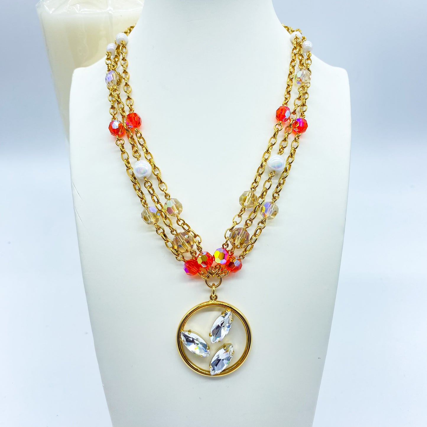 Collana girocollo oro con perline in cristallo “Foglia Trilogy”