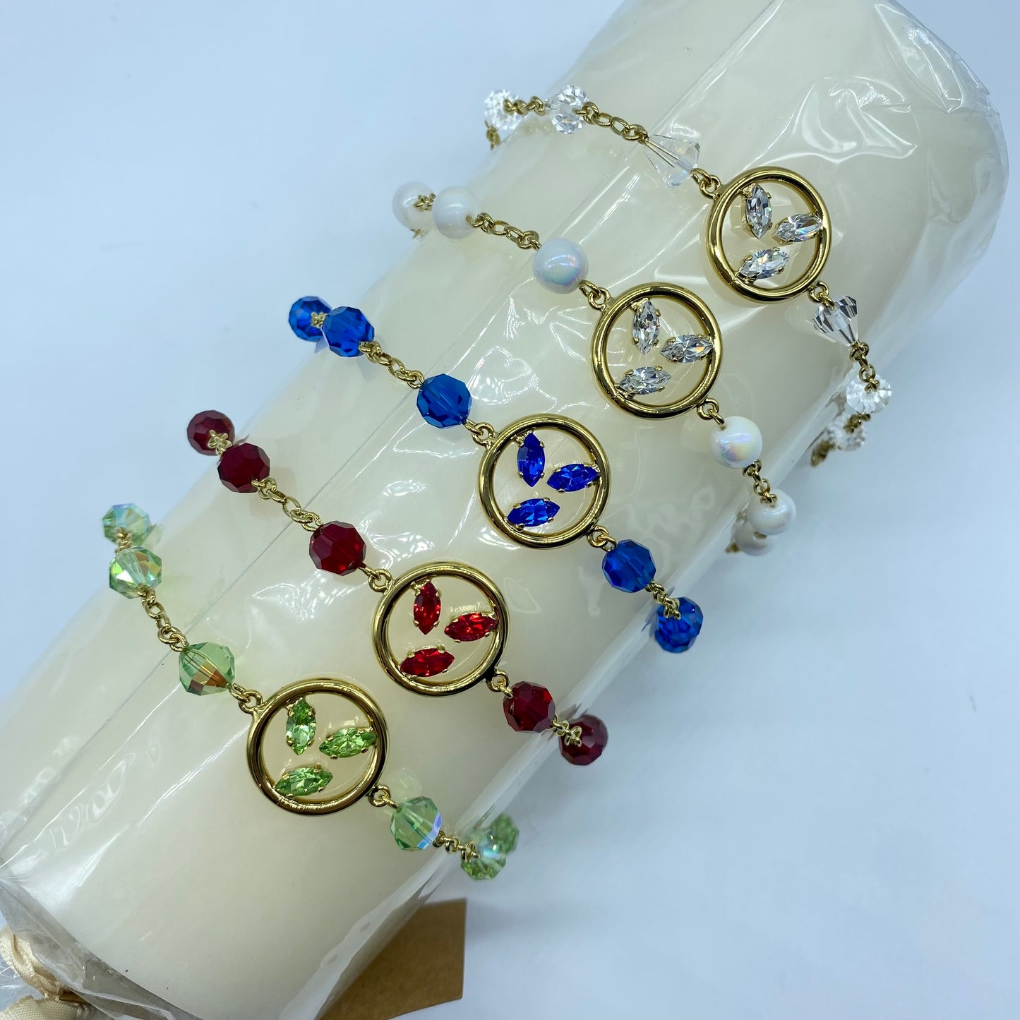 Bracciale oro con perline in cristallo “Foglia Trilogy”